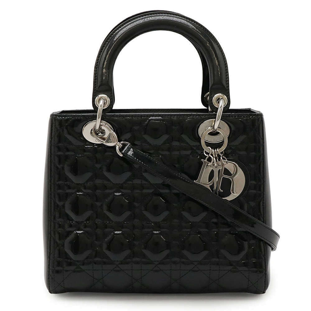 Christian Dior Lady 2way Shoulder Bag enamel Patent Vernis leather black